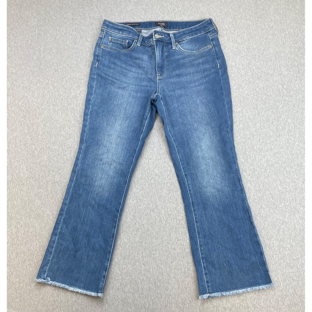 NYDJ Jeans Women 6 Blue Cotton Blend Stretch Barbara Mid-Rise Bootcut Frayed Hem